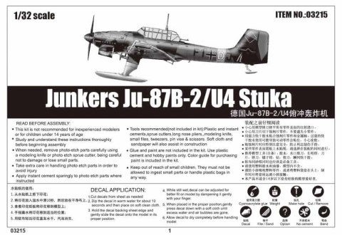 Model plastikowy Junkers Ju-87B -2/U-4 Stuka Model plastikowy Junkers Ju-87B -2/U-4 Stuka