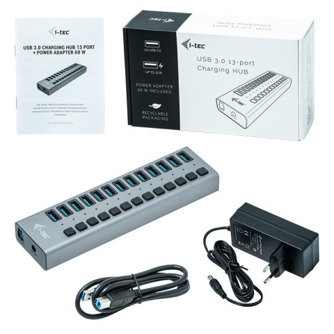 Hub USB3.0 z ładowaniem, 13 portów, zasilacz 60W Hub USB3.0 z ładowaniem, 13 portów, zasilacz 60W