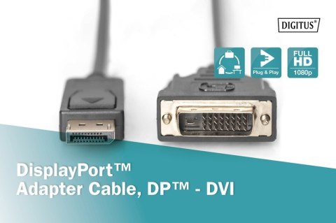 Kabel DisplayPort z zatrzaskiem 1080p 60Hz FHD Typ DP/DVI-D (24+1) M/M 2m Kabel DisplayPort z zatrzaskiem 1080p 60Hz FHD Typ DP/DVI-D (24+1) M/M 2m