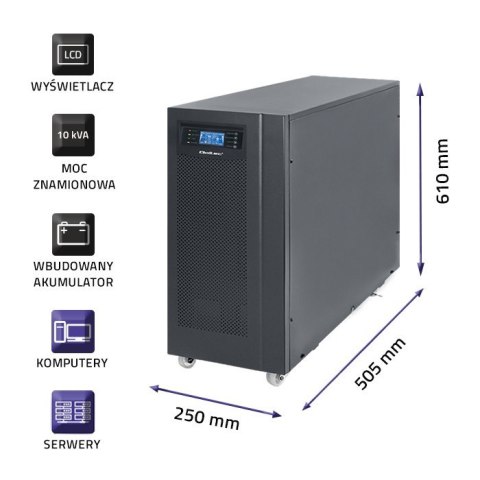 Zasilacz awaryjny UPS, on-line, czysta fala sinusoidalna, 10kVA, 8kW, LCD USB Zasilacz awaryjny UPS, on-line, czysta fala sinusoidalna, 10kVA, 8kW, LCD USB