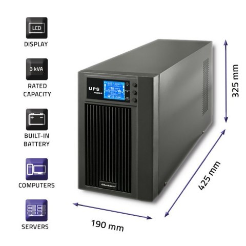 Zasilacz awaryjny UPS, on-line, czysta fala sinusoidalna, 3KVA, 2.4W, LCD, USB Zasilacz awaryjny UPS, on-line, czysta fala sinusoidalna, 3KVA, 2.4W, LCD, USB