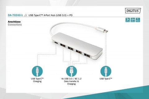 HUB/Koncentrator 4-portowy USB 3.0 SuperSpeed z Typ C Power Delivery, aluminium HUB/Koncentrator 4-portowy USB 3.0 SuperSpeed z Typ C Power Delivery, aluminium