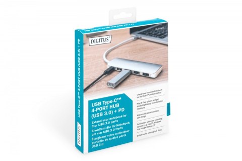 HUB/Koncentrator 4-portowy USB 3.0 SuperSpeed z Typ C Power Delivery, aluminium HUB/Koncentrator 4-portowy USB 3.0 SuperSpeed z Typ C Power Delivery, aluminium