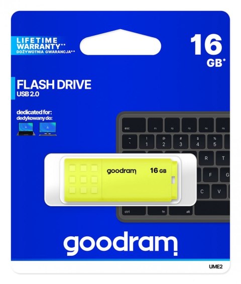 Pendrive UME2 16GB USB 2.0 Żółty Pendrive UME2 16GB USB 2.0 Żółty