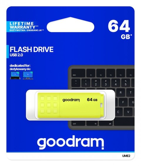 Pendrive UME2 64GB USB 2.0 Żółty Pendrive UME2 64GB USB 2.0 Żółty