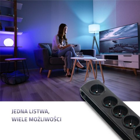 Listwa antyprzepięciowa z wyłącznikiem nożnym | 7 gniazd | 1.5m | Czarna Listwa antyprzepięciowa z wyłącznikiem nożnym | 7 gniazd | 1.5m | Czarna