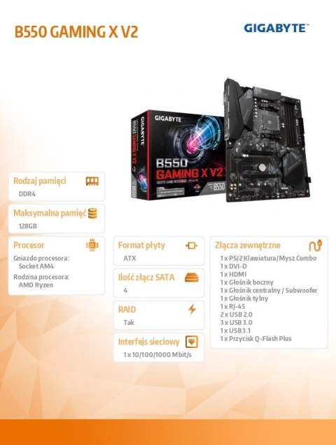Płyta główna B550 GAMING X V2 AM4 4DDR4 HDMI/DVI M.2 ATX Płyta główna B550 GAMING X V2 AM4 4DDR4 HDMI/DVI M.2 ATX