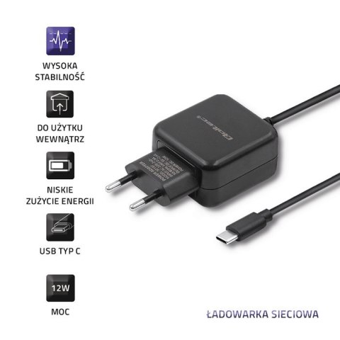 Ładowarka sieciowa 5V | 2.4A | 12W | USB typ C | Czarna Ładowarka sieciowa 5V | 2.4A | 12W | USB typ C | Czarna