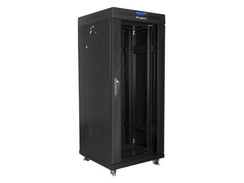 Szafa instalacyjna rack stojąca 19 27U 600x600 czarna, drzwi szklane LCD (Flat pack) Szafa instalacyjna rack stojąca 19 27U 600x600 czarna, drzwi szklane LCD (Flat pack)