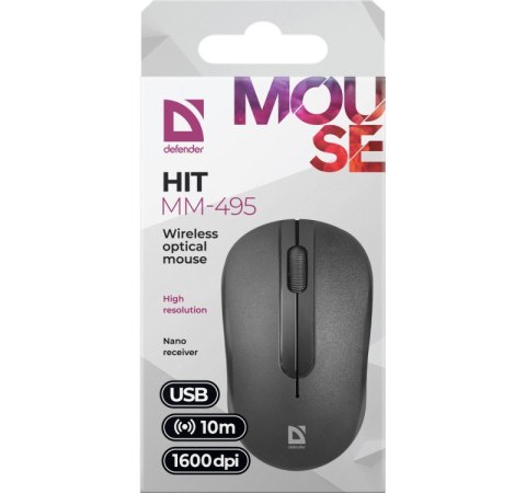 Mysz bezprzewodowa optyczna HIT MM-495 czarna 1600 dpi Mysz bezprzewodowa optyczna HIT MM-495 czarna 1600 dpi