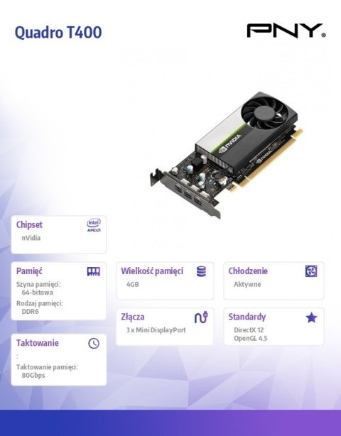 Karta graficzna Quadro T400 4GB DDR6 VCNT400-4GB-PB Karta graficzna Quadro T400 4GB DDR6 VCNT400-4GB-PB