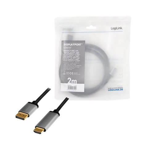Kabel DisplayPort 4K/60 Hz,DP do HDMI aluminiowy 2m Kabel DisplayPort 4K/60 Hz,DP do HDMI aluminiowy 2m