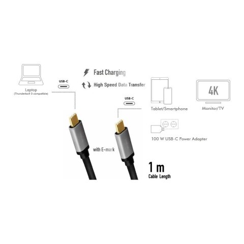 Kabel USB-C M/M, 4K/60 Hz, PD aluminiowy 1m Kabel USB-C M/M, 4K/60 Hz, PD aluminiowy 1m
