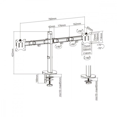 Uchwyt przegubowy na dwa monitory deluxe Ergo Office ER-449 Uchwyt przegubowy na dwa monitory deluxe Ergo Office ER-449