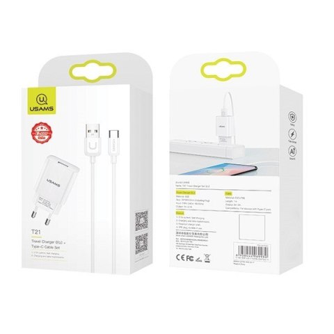 Ładowarka sieciowa USB kabel USB-C 2,1A T21 Ładowarka sieciowa USB kabel USB-C 2,1A T21