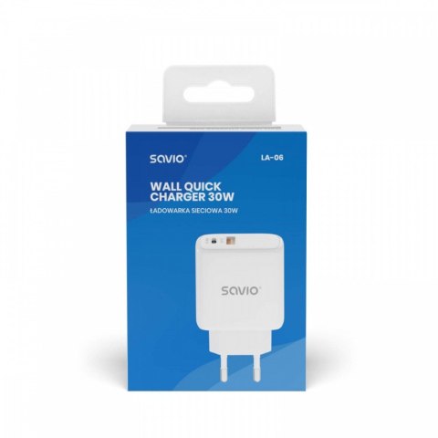 Ładowarka sieciowa USB Quick Charge, Power Delivery 3.0, 30W, LA-06 Ładowarka sieciowa USB Quick Charge, Power Delivery 3.0, 30W, LA-06
