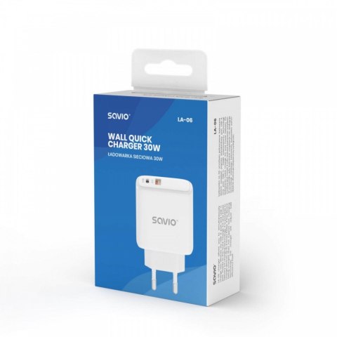 Ładowarka sieciowa USB Quick Charge, Power Delivery 3.0, 30W, LA-06 Ładowarka sieciowa USB Quick Charge, Power Delivery 3.0, 30W, LA-06