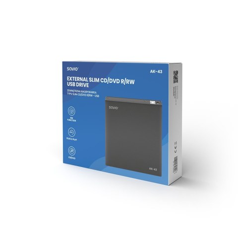 Zewnętrzny napęd - nagrywarka typu SLIM CD/DVD R/RW - USB SAVIO AK-43 Zewnętrzny napęd - nagrywarka typu SLIM CD/DVD R/RW - USB SAVIO AK-43