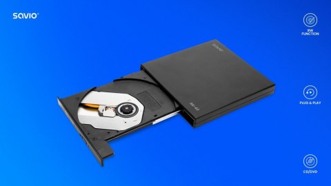 Zewnętrzny napęd - nagrywarka typu SLIM CD/DVD R/RW - USB SAVIO AK-43 Zewnętrzny napęd - nagrywarka typu SLIM CD/DVD R/RW - USB SAVIO AK-43