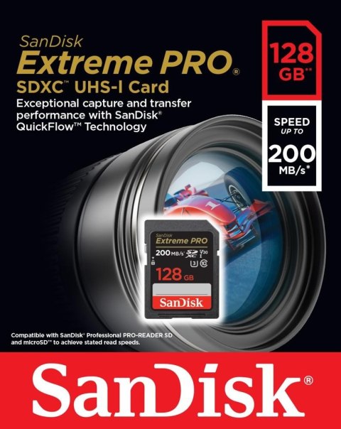 Karta pamięci Extreme Pro SDXC 128GB 200/90 MB/s V30 UHS-I U3 Karta pamięci Extreme Pro SDXC 128GB 200/90 MB/s V30 UHS-I U3