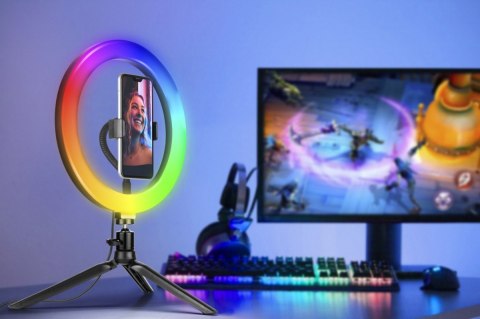 Lampa pierścieniowa RGB RING 26 cm ze statywem Lampa pierścieniowa RGB RING 26 cm ze statywem