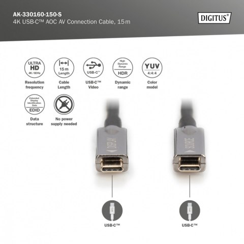 Kabel połączeniowy hybrydowy AOC USB 3.1 Typ C/USB Typ C 4K 60Hz 15m Kabel połączeniowy hybrydowy AOC USB 3.1 Typ C/USB Typ C 4K 60Hz 15m